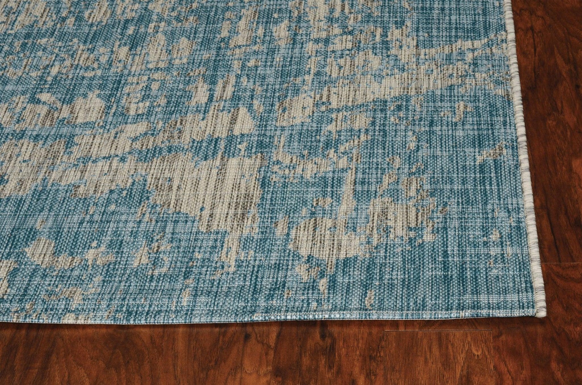 8'x11' Teal Machine Woven Abstract Strokes Indoor Outdoor Area Rug - AFS