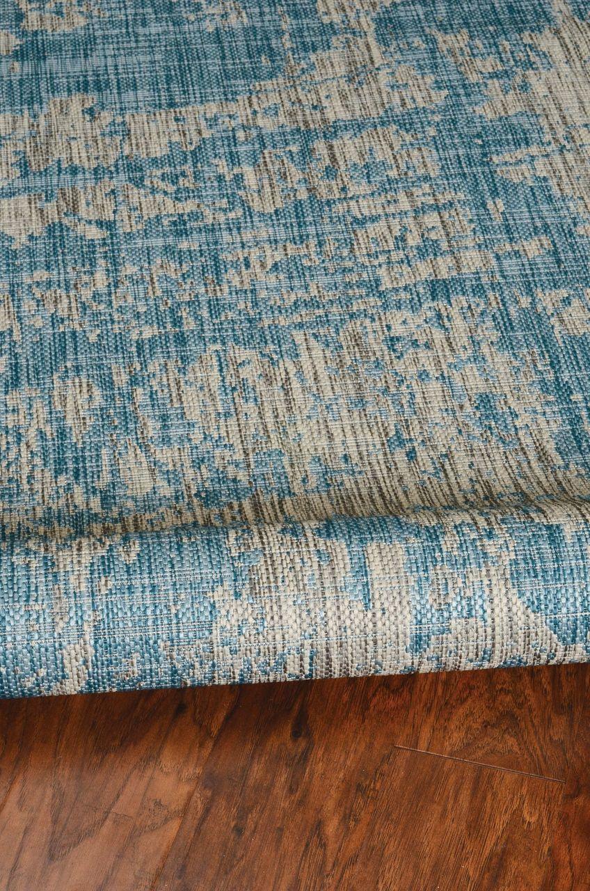 8'x11' Teal Machine Woven Abstract Strokes Indoor Outdoor Area Rug - AFS