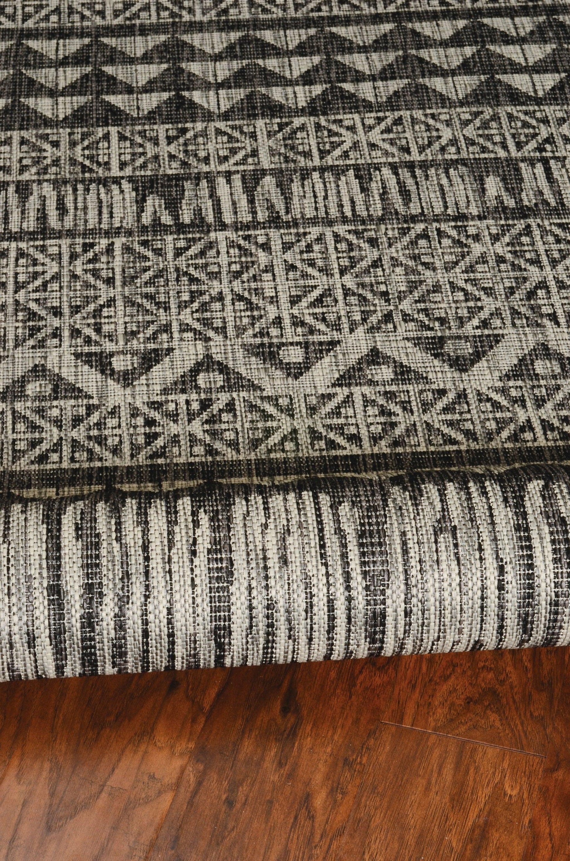 3'x4' Charcoal Machine Woven UV Treated Tribal Indoor Outdoor Accent Rug - AFS