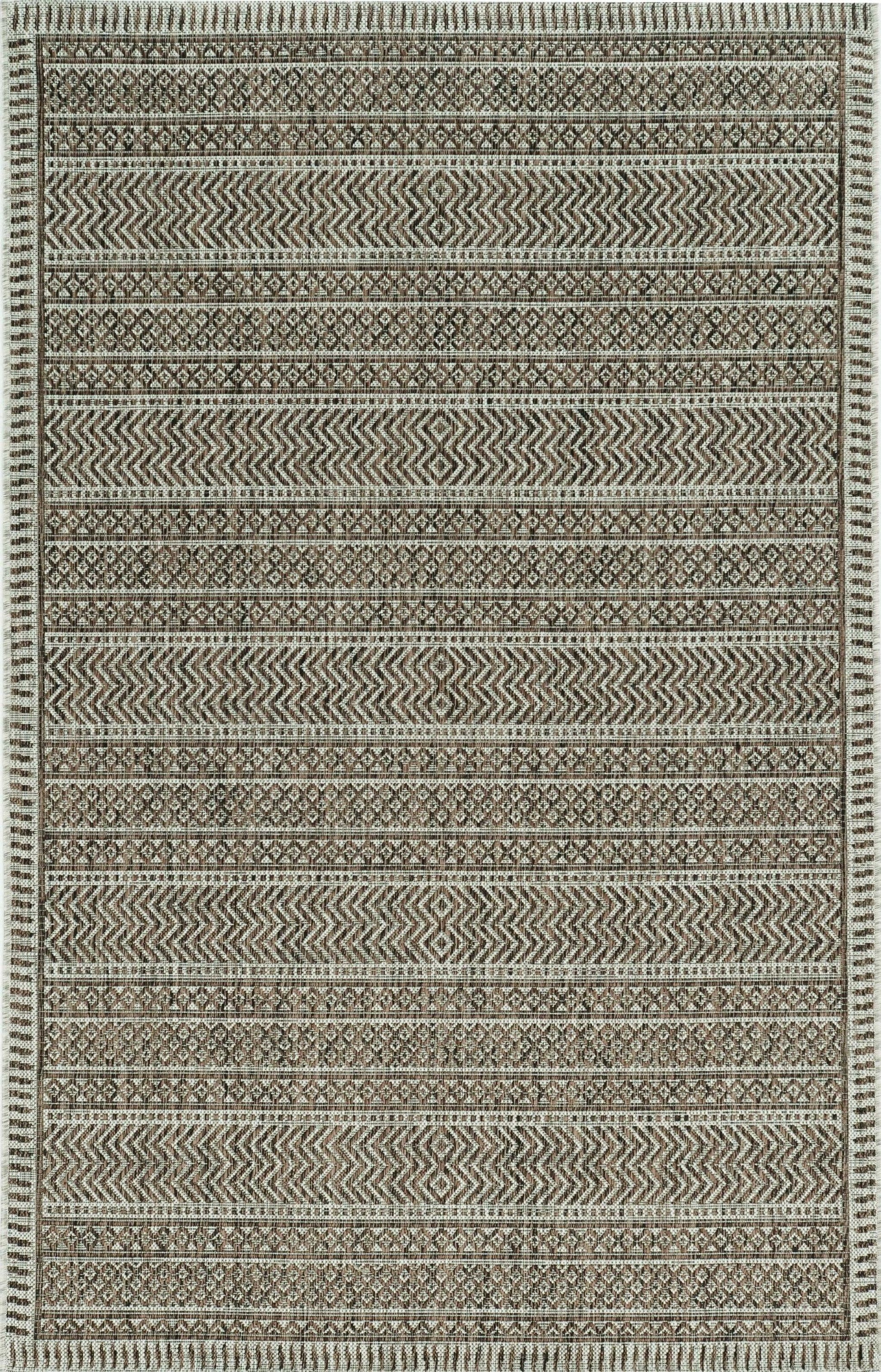 5'x7' Mocha Machine Woven UV Treated Tribal Indoor Outdoor Area Rug - AFS