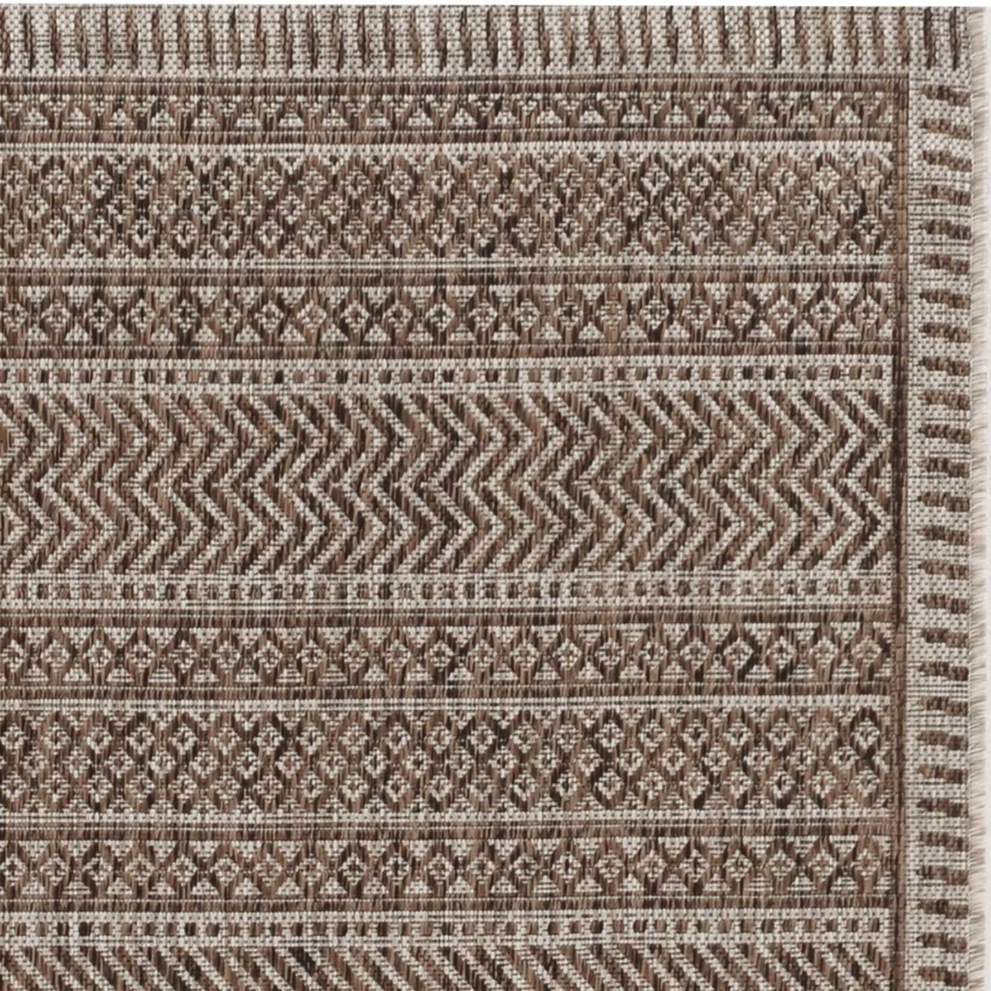 5'x7' Mocha Machine Woven UV Treated Tribal Indoor Outdoor Area Rug - AFS