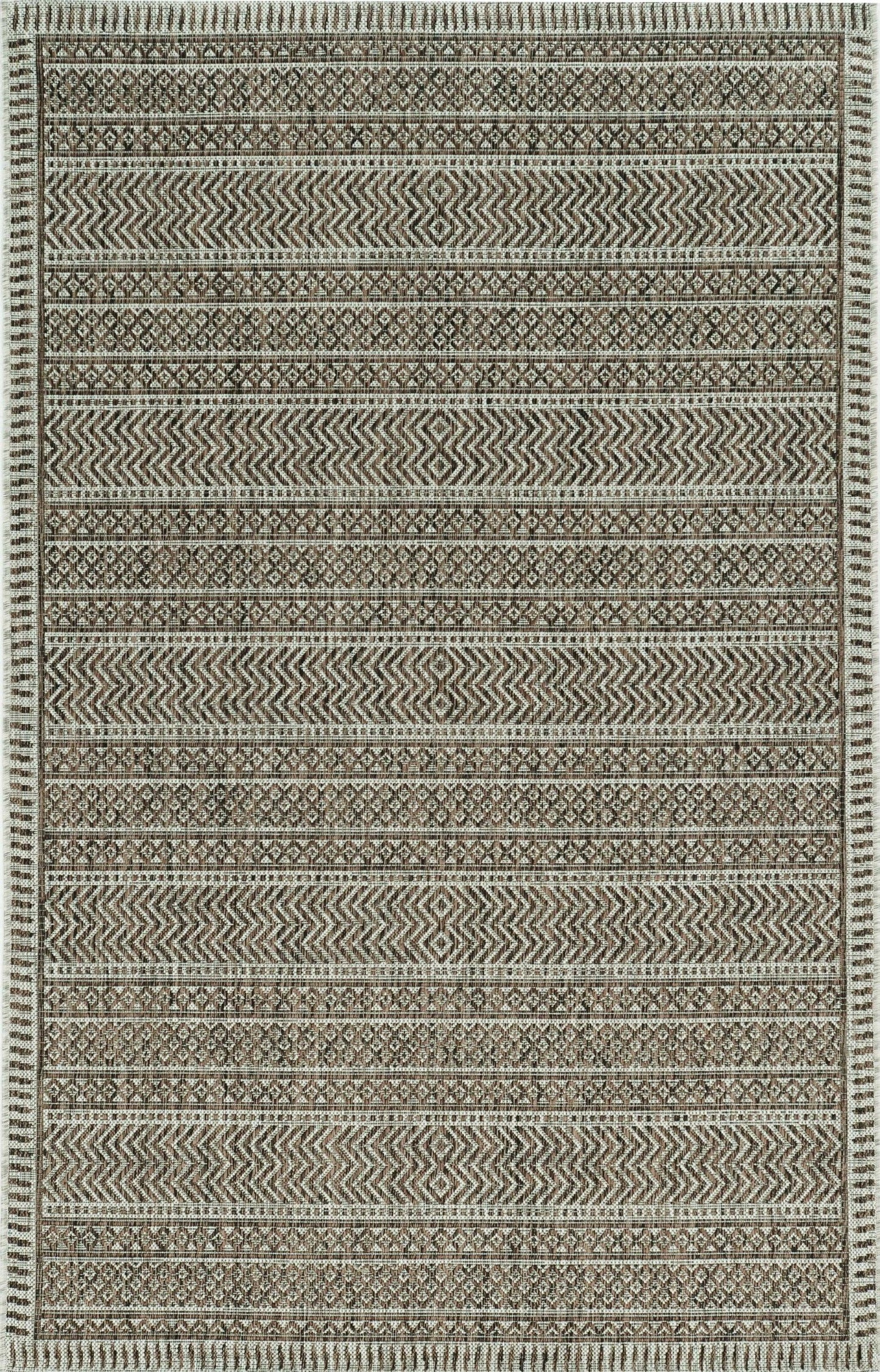 5'x7' Mocha Machine Woven UV Treated Tribal Indoor Outdoor Area Rug - AFS