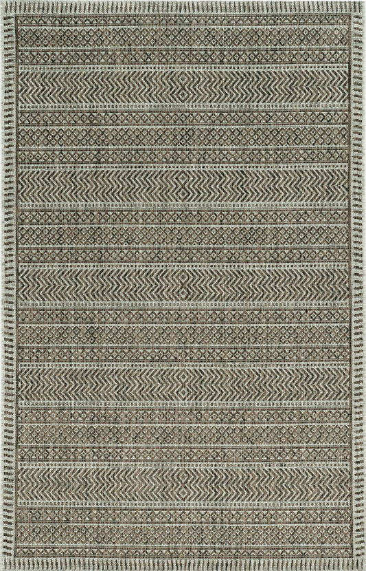 5'x7' Mocha Machine Woven UV Treated Tribal Indoor Outdoor Area Rug - AFS