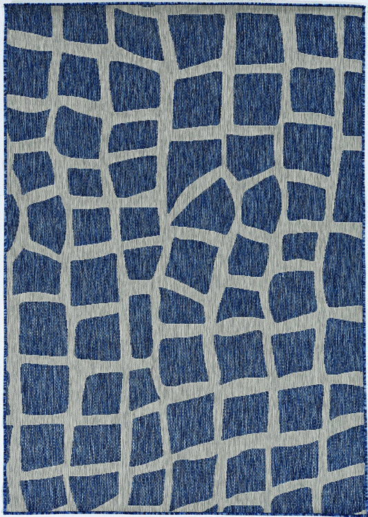 3'x4' Blue Grey Machine Woven UV Treated Abstract Indoor Outdoor Accent Rug - AFS