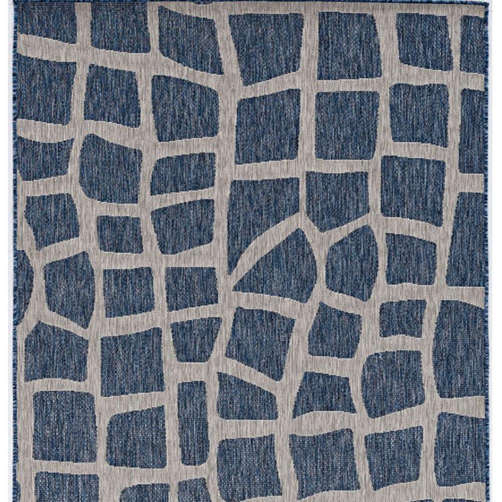 3'x4' Blue Grey Machine Woven UV Treated Abstract Indoor Outdoor Accent Rug - AFS