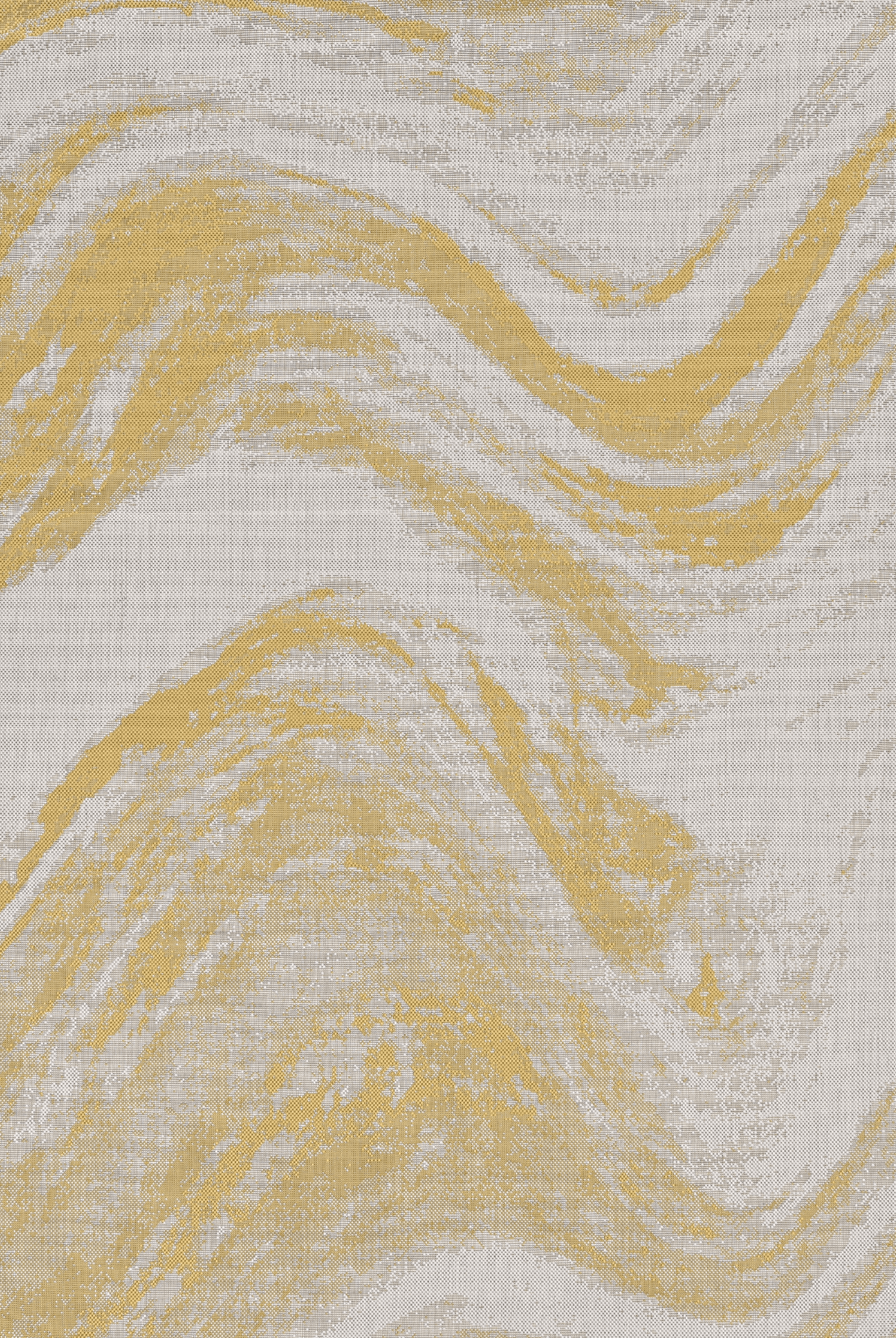 5'x7' Ivory Gold Machine Woven UV Treated Abstract Waves Indoor Outdoor Area Rug - AFS