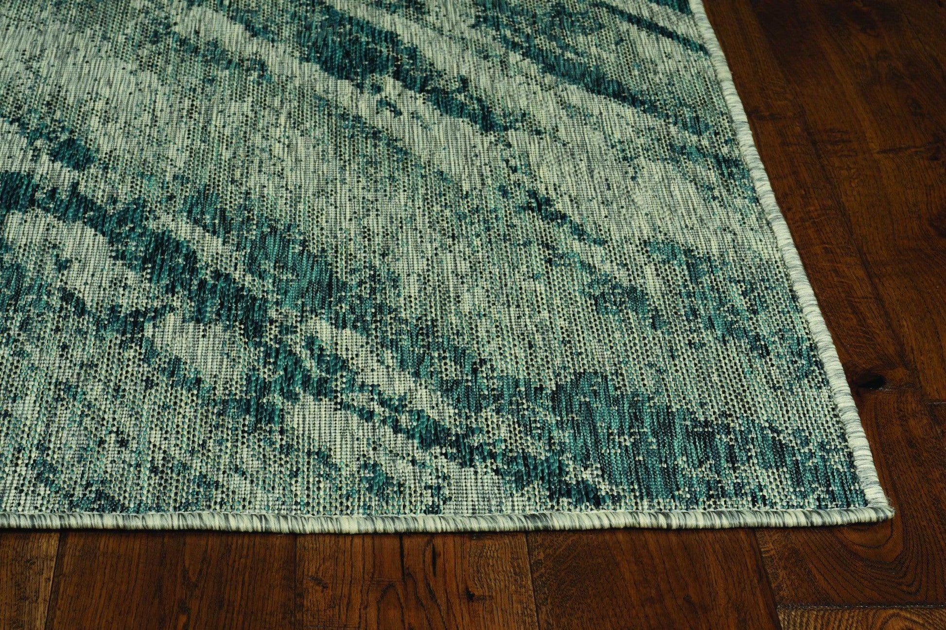 3'x4' Grey Teal Machine Woven UV Treated Abstract Waves Indoor Outdoor Accent Rug - AFS