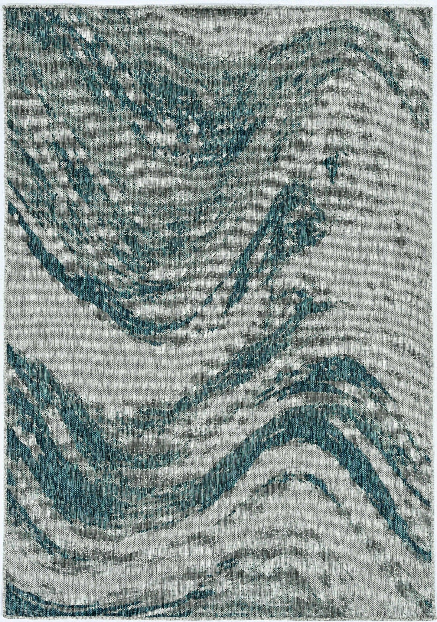 3'x4' Grey Teal Machine Woven UV Treated Abstract Waves Indoor Outdoor Accent Rug - AFS