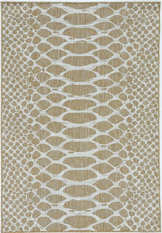 3'x4' Ivory Machine Woven UV Treated Snake Print Indoor Outdoor Accent Rug - AFS