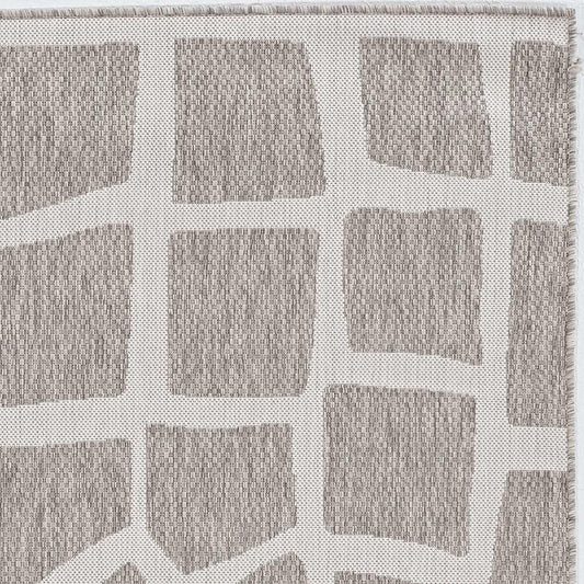 5'x7' Ivory Grey Machine Woven UV Treated Abstract Indoor Outdoor Area Rug - AFS