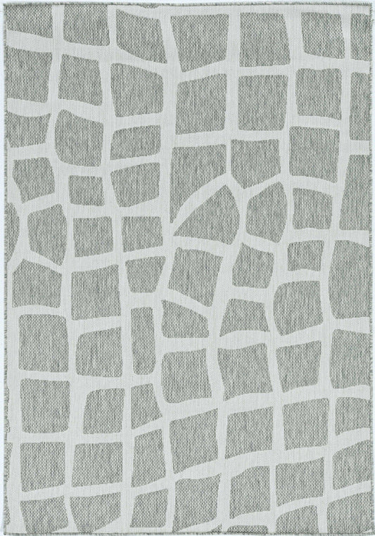 5'x7' Ivory Grey Machine Woven UV Treated Abstract Indoor Outdoor Area Rug - AFS