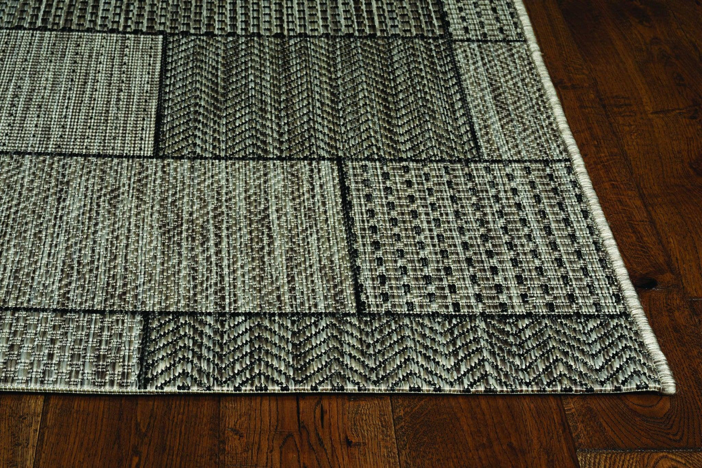 8'x11' Grey Machine Woven UV Treated Geometric Indoor Outdoor Area Rug - AFS