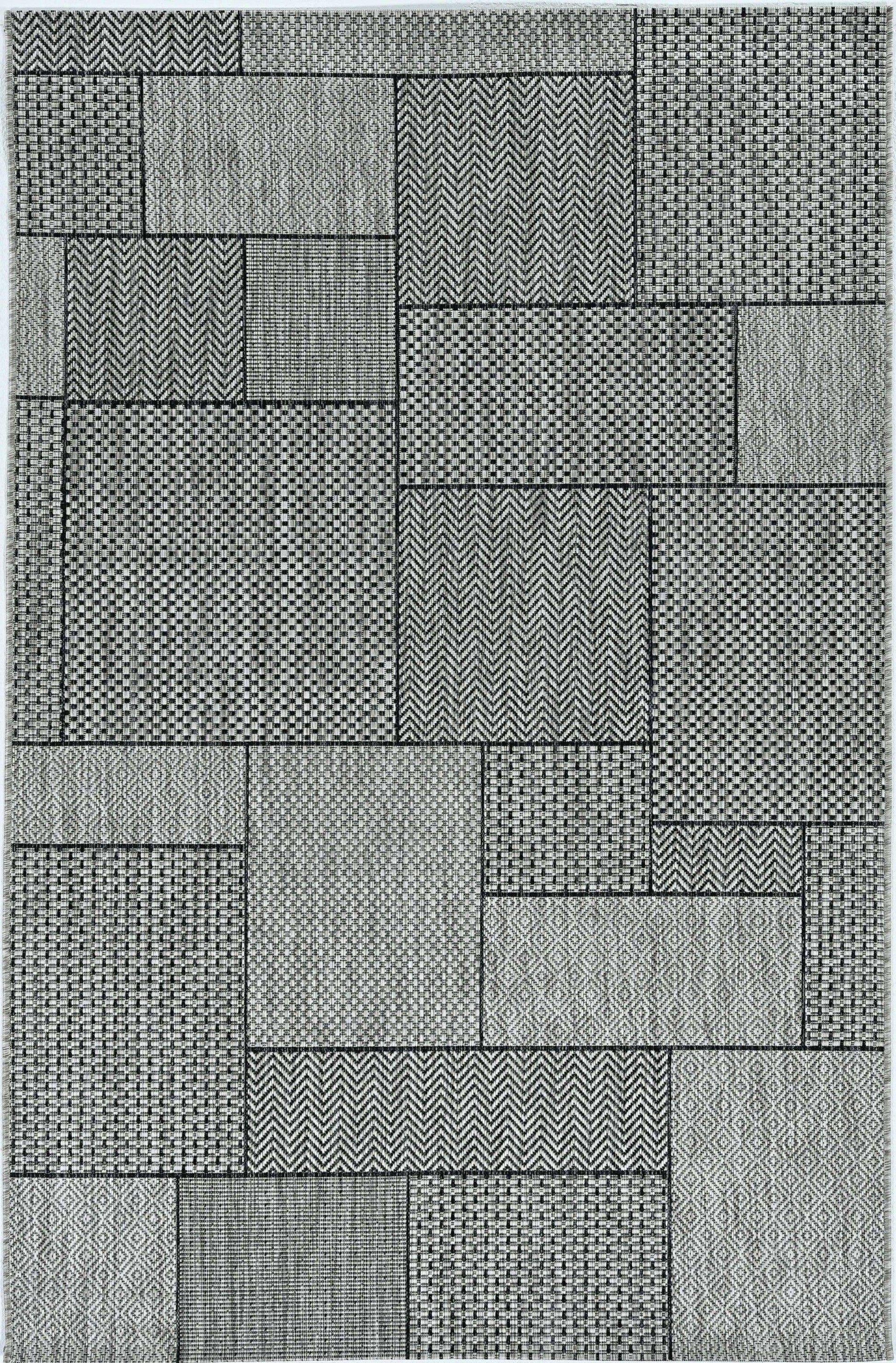 8'x11' Grey Machine Woven UV Treated Geometric Indoor Outdoor Area Rug - AFS