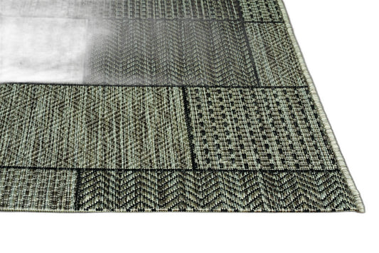 8'x11' Grey Machine Woven UV Treated Geometric Indoor Outdoor Area Rug - AFS