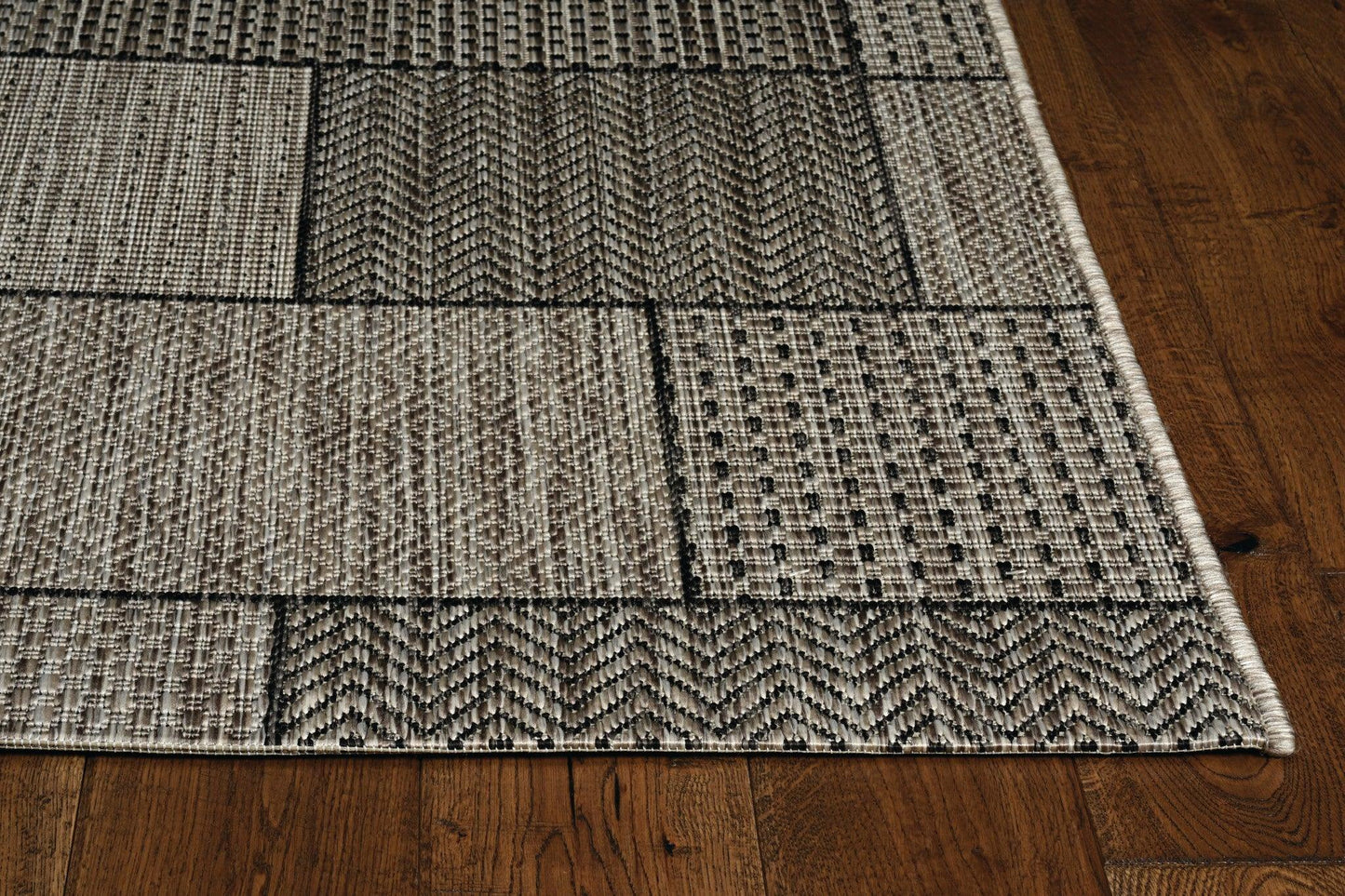 8'x11' Grey Machine Woven UV Treated Geometric Indoor Outdoor Area Rug - AFS