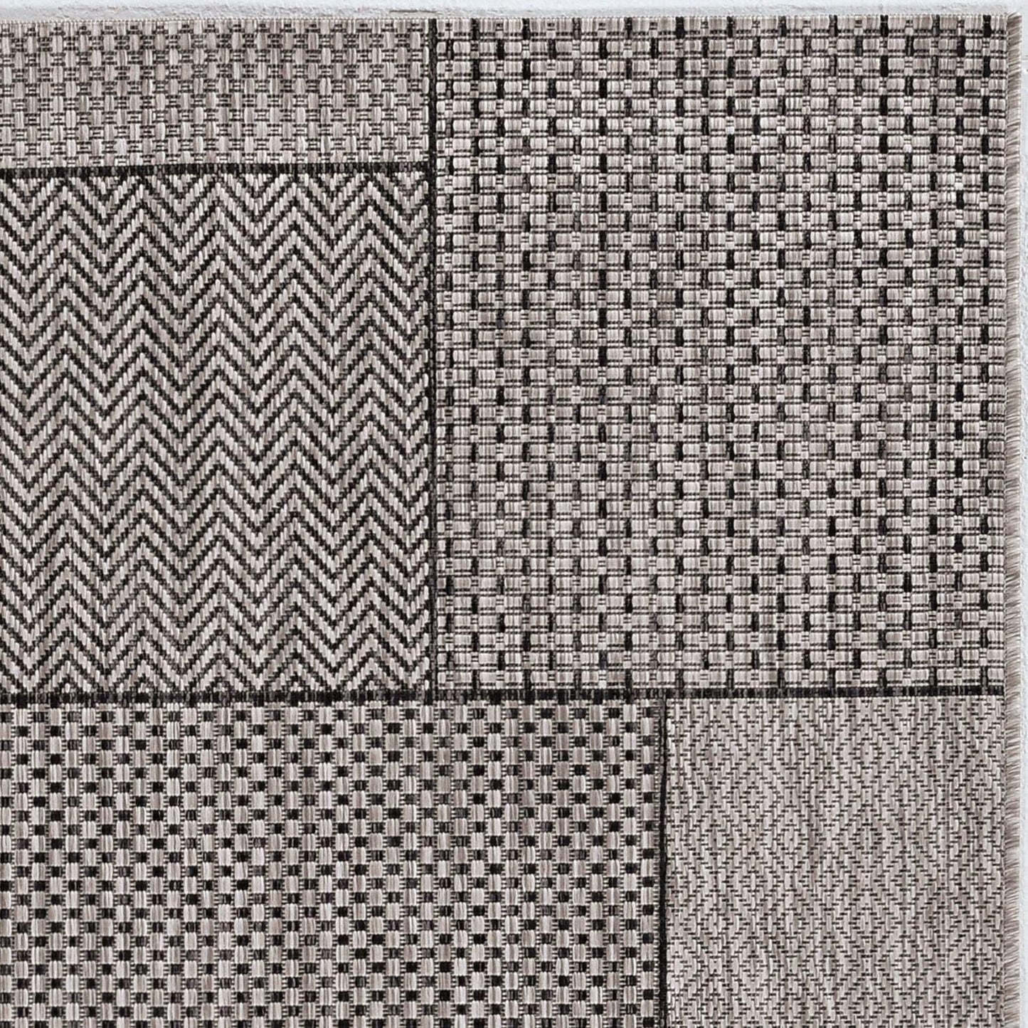 8'x11' Grey Machine Woven UV Treated Geometric Indoor Outdoor Area Rug - AFS