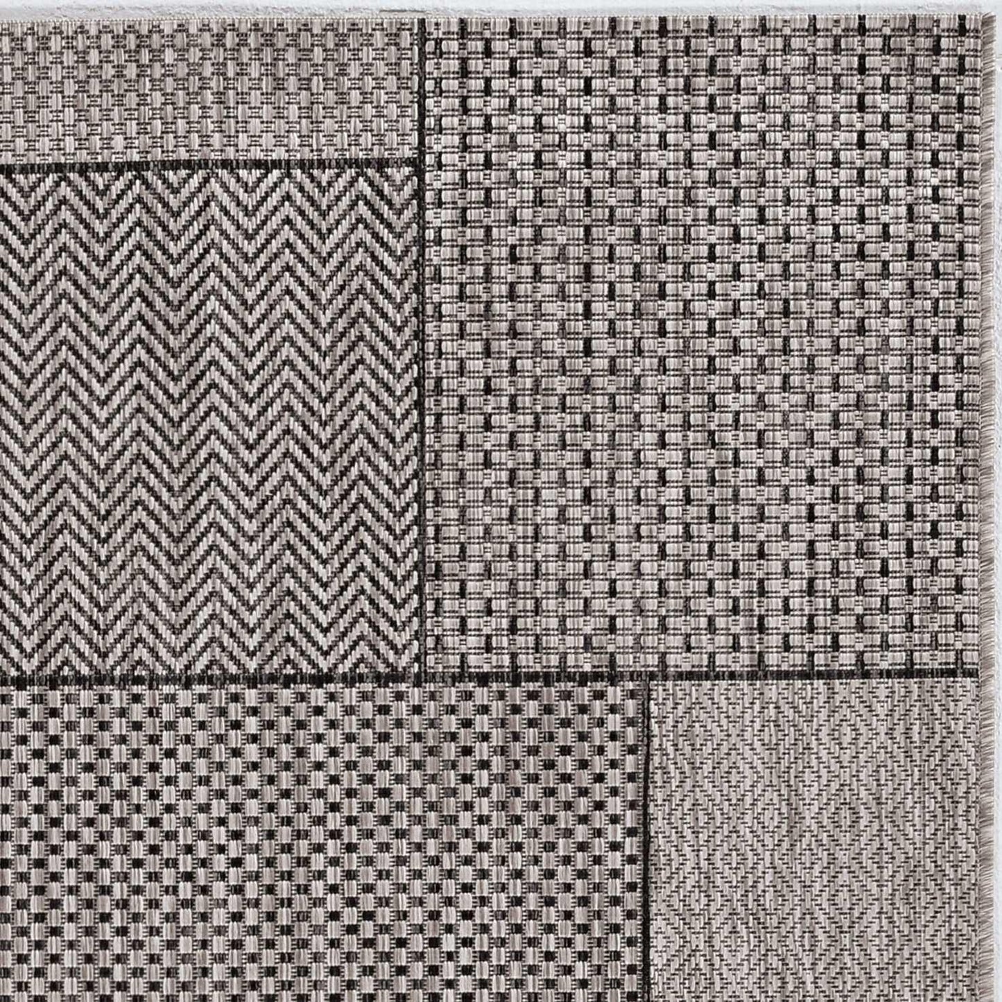 8'x11' Grey Machine Woven UV Treated Geometric Indoor Outdoor Area Rug - AFS