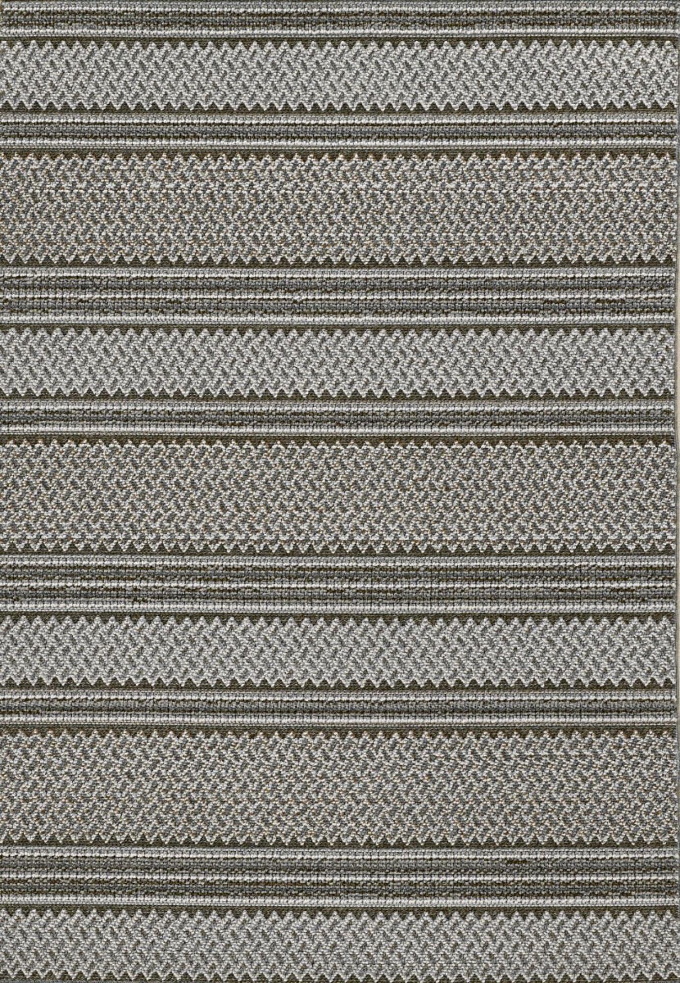 8' Grey Machine Woven UV Treated Awning Stripes Indoor Outdoor Runner Rug - AFS