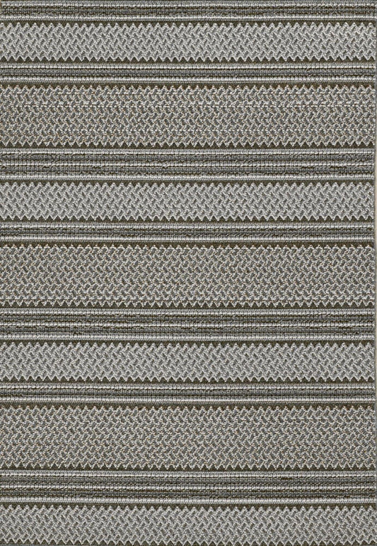 8' Grey Machine Woven UV Treated Awning Stripes Indoor Outdoor Runner Rug - AFS