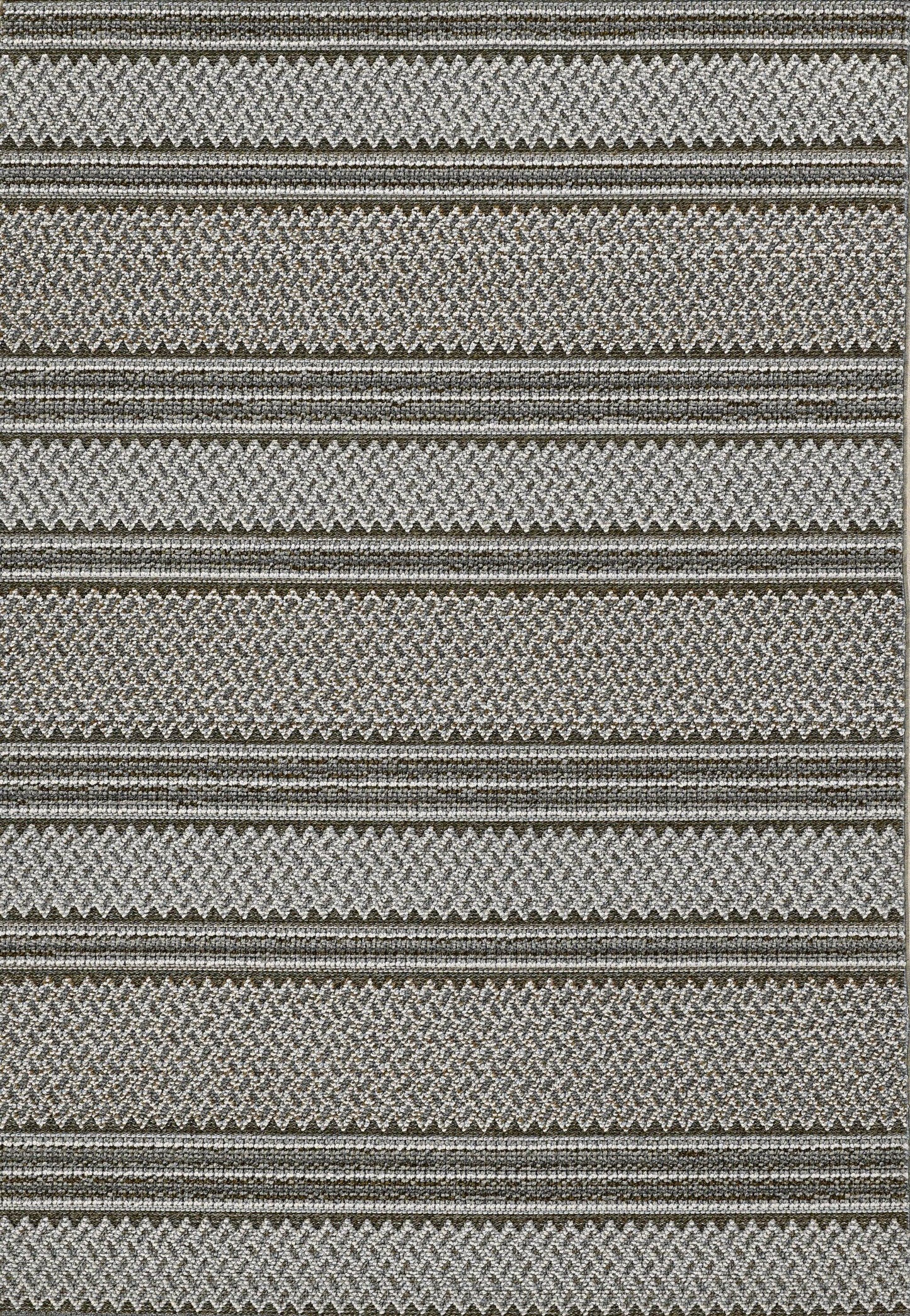 8' Grey Machine Woven UV Treated Awning Stripes Indoor Outdoor Runner Rug - AFS