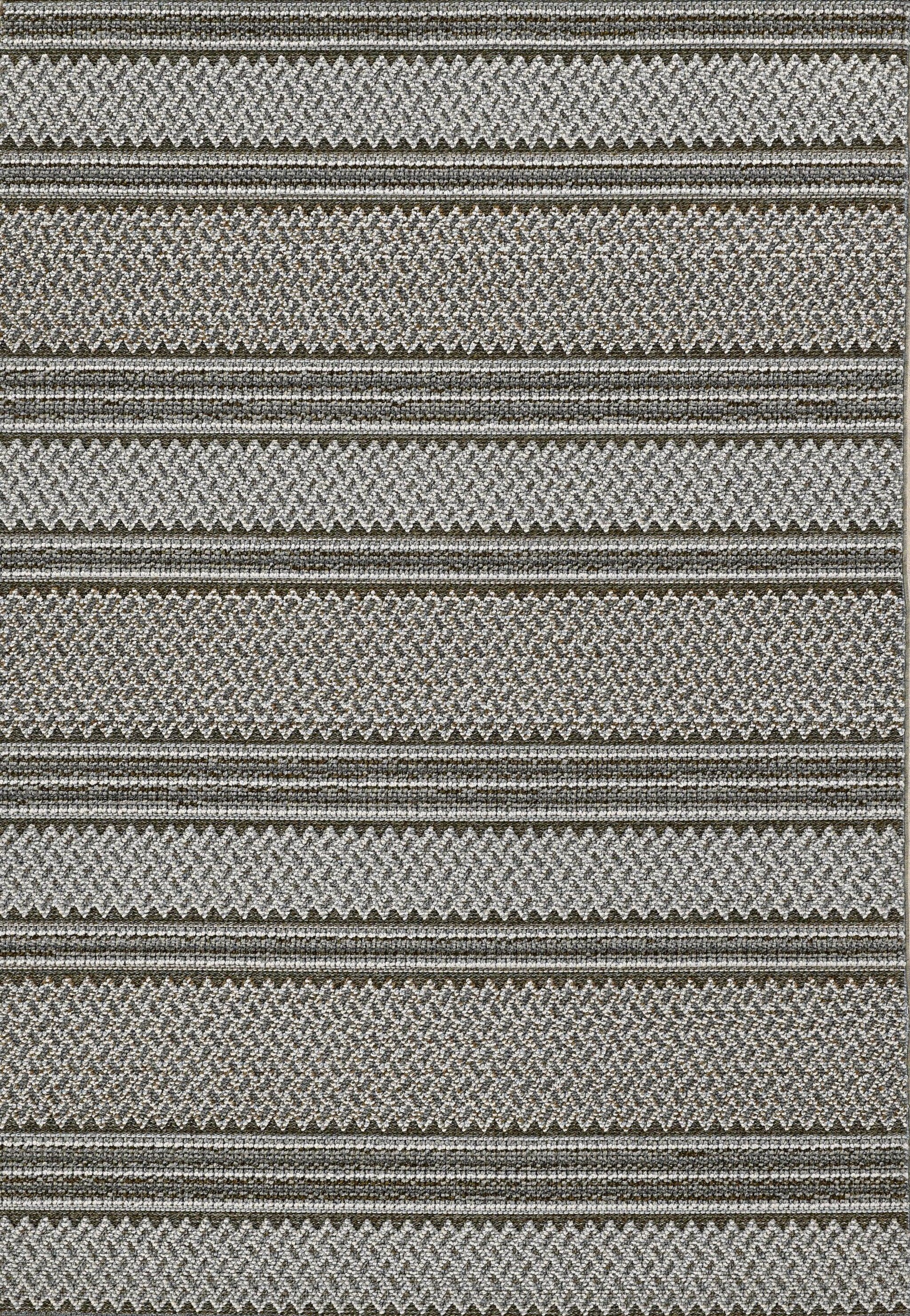 8' Grey Machine Woven UV Treated Awning Stripes Indoor Outdoor Runner Rug - AFS