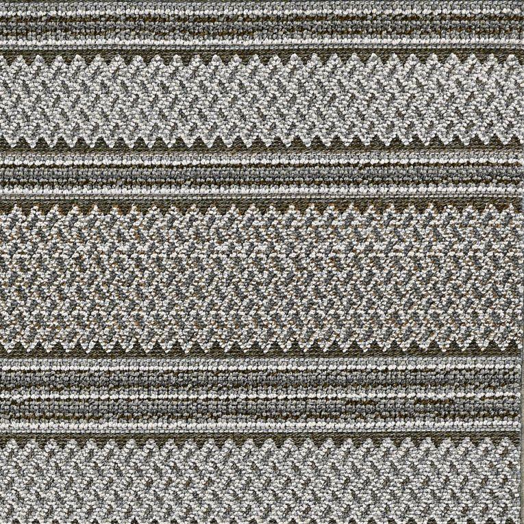 8' Grey Machine Woven UV Treated Awning Stripes Indoor Outdoor Runner Rug - AFS