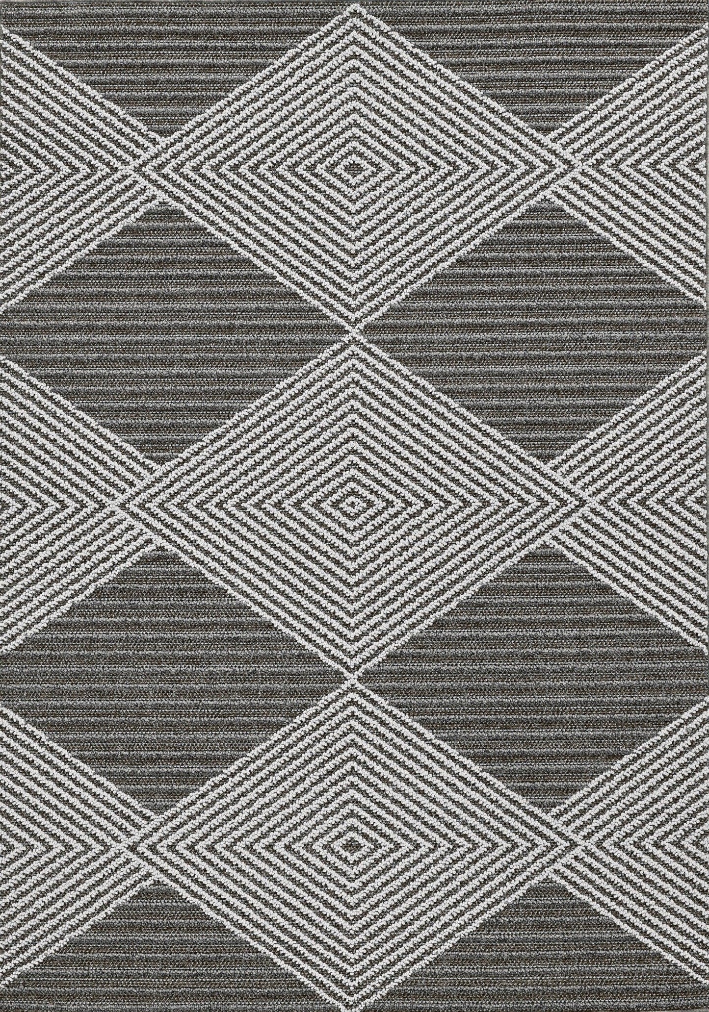 7' x 9' Grey or Ivory Geometric Diamonds Indoor Outdoor Area Rug - AFS