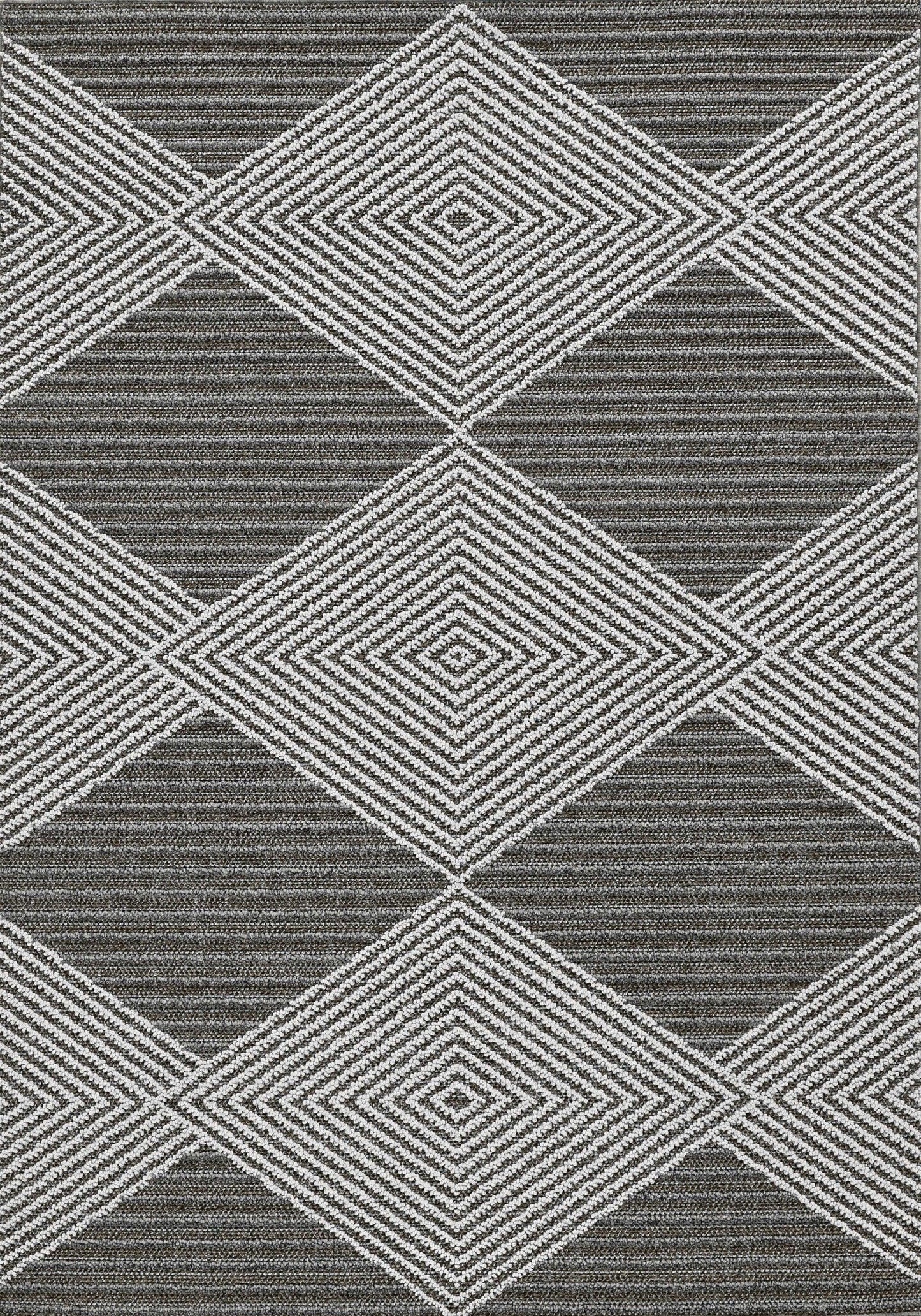 7' x 9' Grey or Ivory Geometric Diamonds Indoor Outdoor Area Rug - AFS