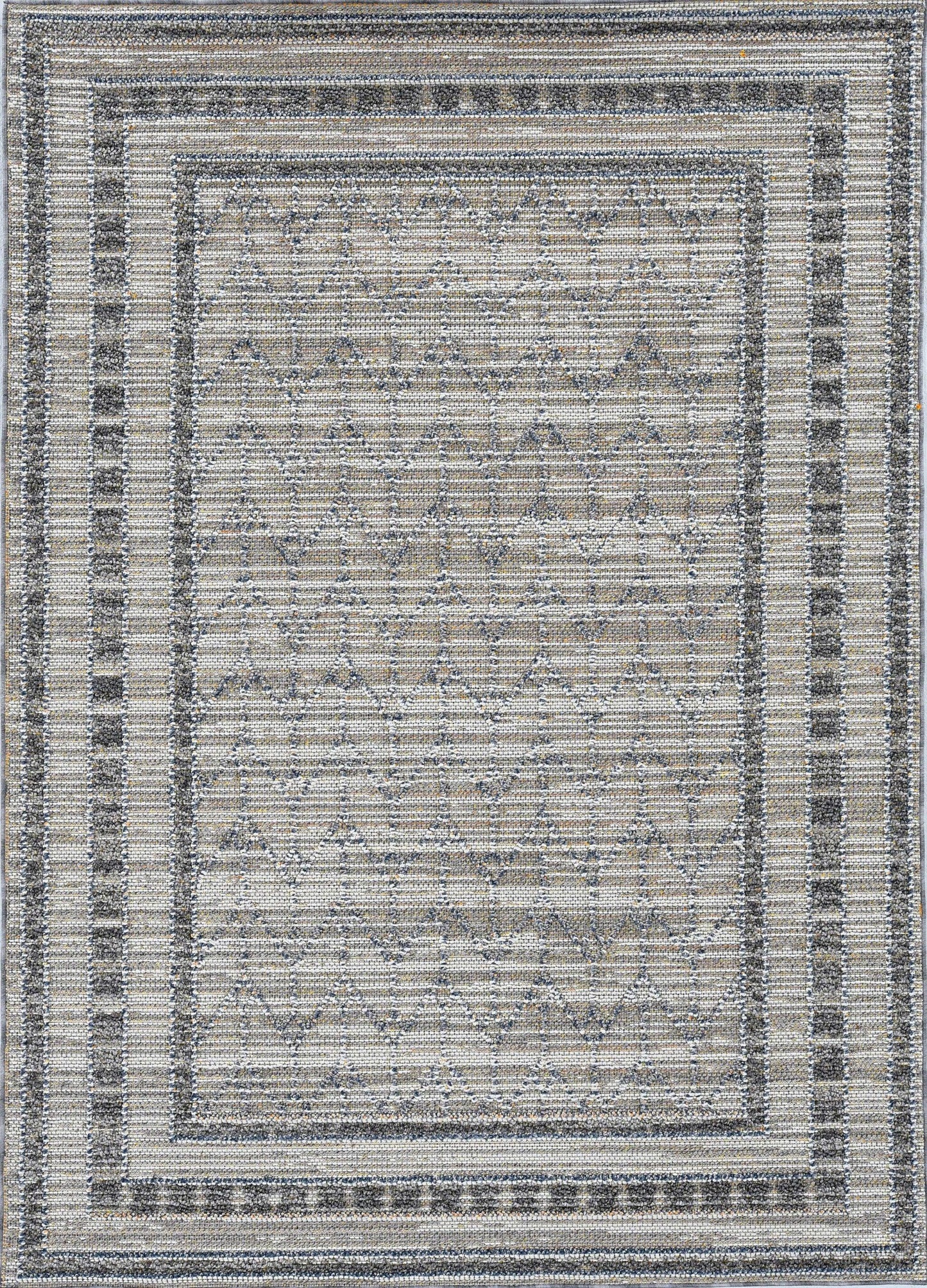 4'x6' Grey Machine Woven UV Treated Bordered Chevron Indoor Outdoor Area Rug - AFS