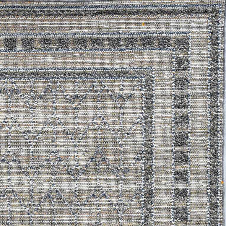 4'x6' Grey Machine Woven UV Treated Bordered Chevron Indoor Outdoor Area Rug - AFS