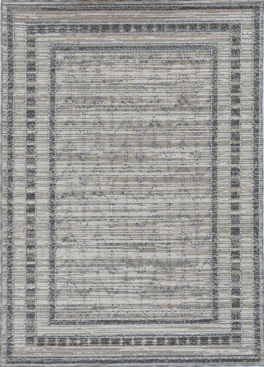 4'x6' Grey Machine Woven UV Treated Bordered Chevron Indoor Outdoor Area Rug - AFS