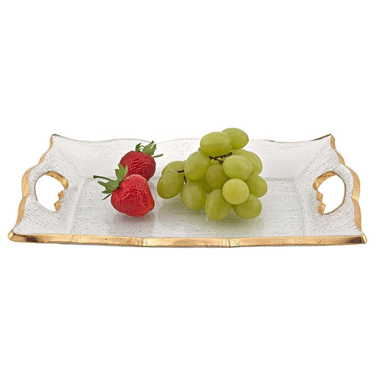 7 x 11 Hand Decorated Scalloped Edge Gold Leaf Vanity or Snack Tray With Cut Out Handles - AFS