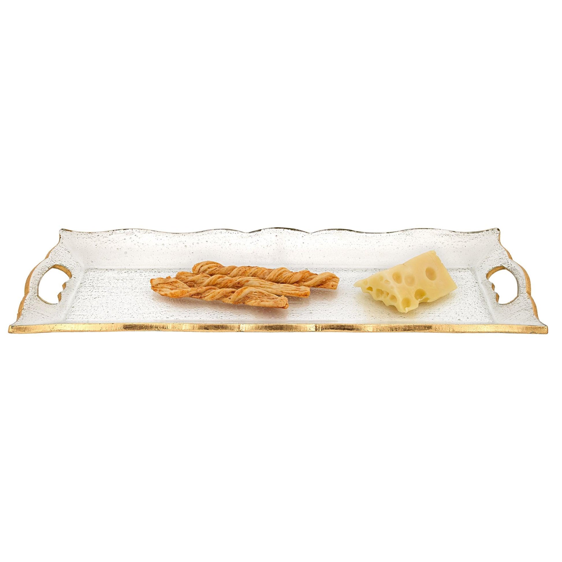 7 x 20 Hand Decorated Scalloped Edge Gold Leaf Tray With Cut Out Handles - AFS