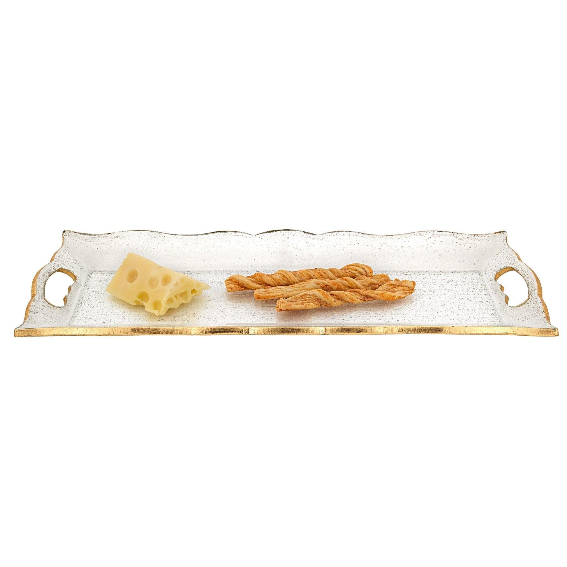 7 x 20 Hand Decorated Scalloped Edge Gold Leaf Tray With Cut Out Handles - AFS