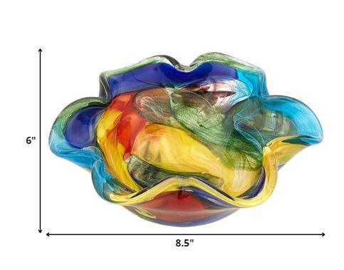 85 MultiColor Art Glass Floppy Centerpiece Bowl - AFS