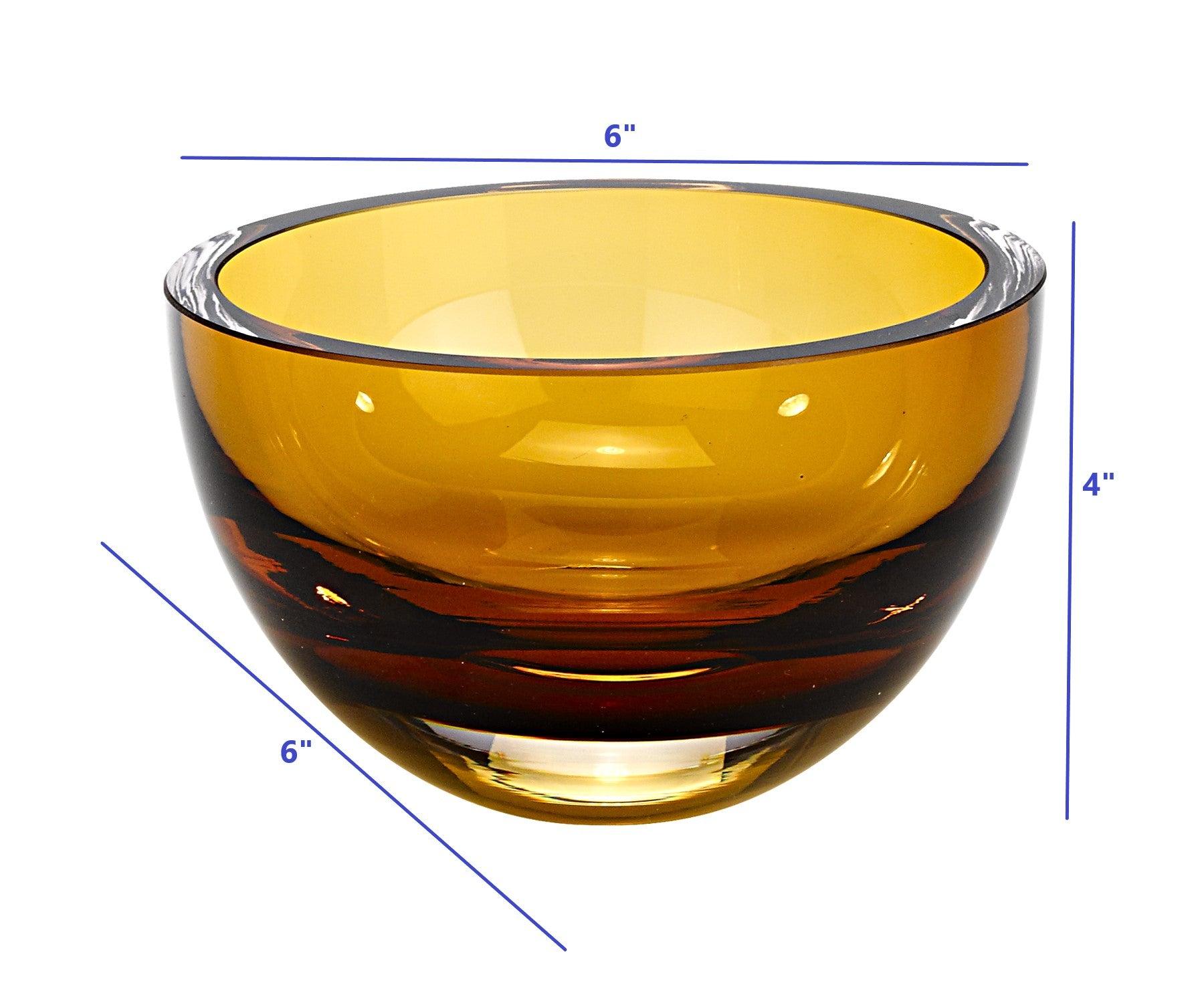 6 Mouth Blown European Made Lead Free Amber Crystal Bowl - AFS