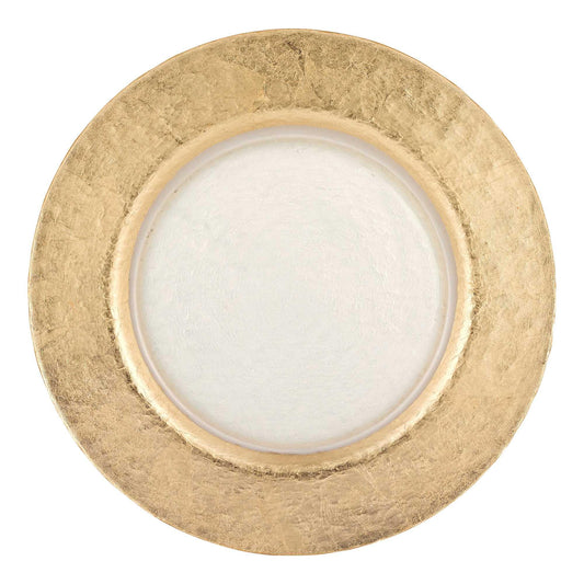 13 Hand Crafted Gold Glass Authentic Leaf Round Charger Plate - AFS