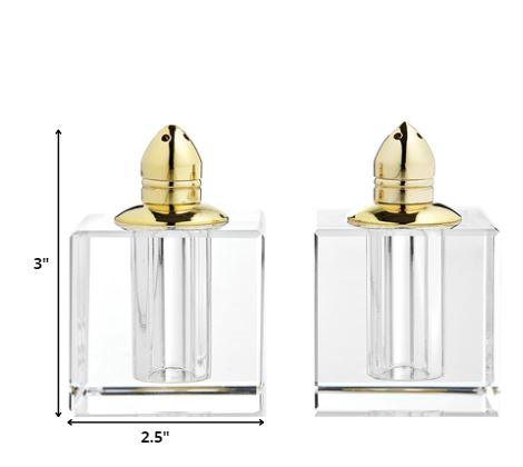 Handcrafted Optical Crystal and Gold Square Size Salt and Pepper Shakers - AFS