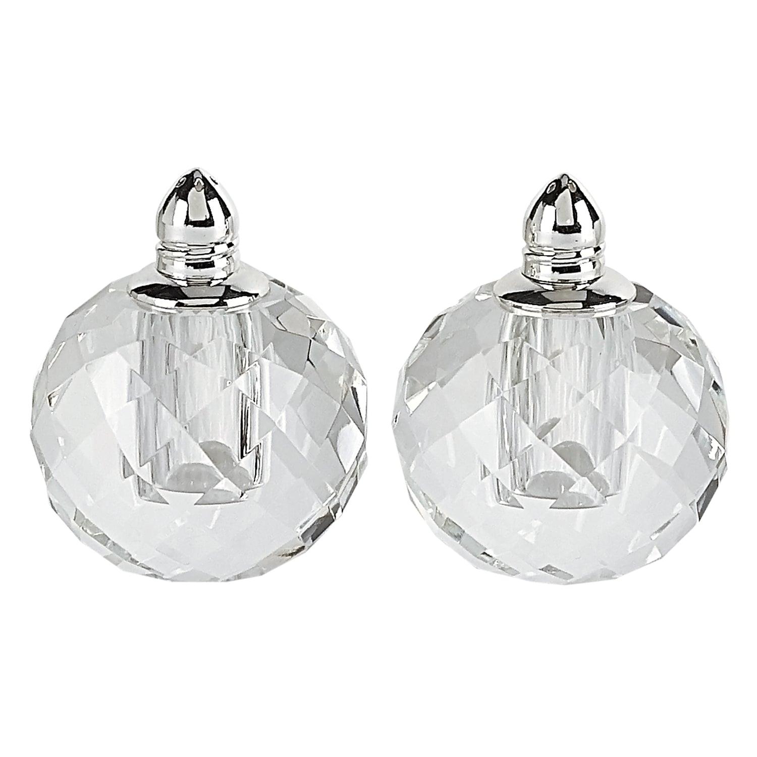 Handcrafted Optical Crystal and Silver Rounded Salt and Pepper Shakers - AFS