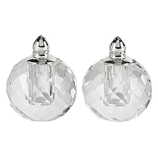 Handcrafted Optical Crystal and Silver Rounded Salt and Pepper Shakers - AFS