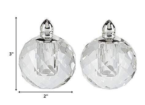 Handcrafted Optical Crystal and Silver Rounded Salt and Pepper Shakers - AFS