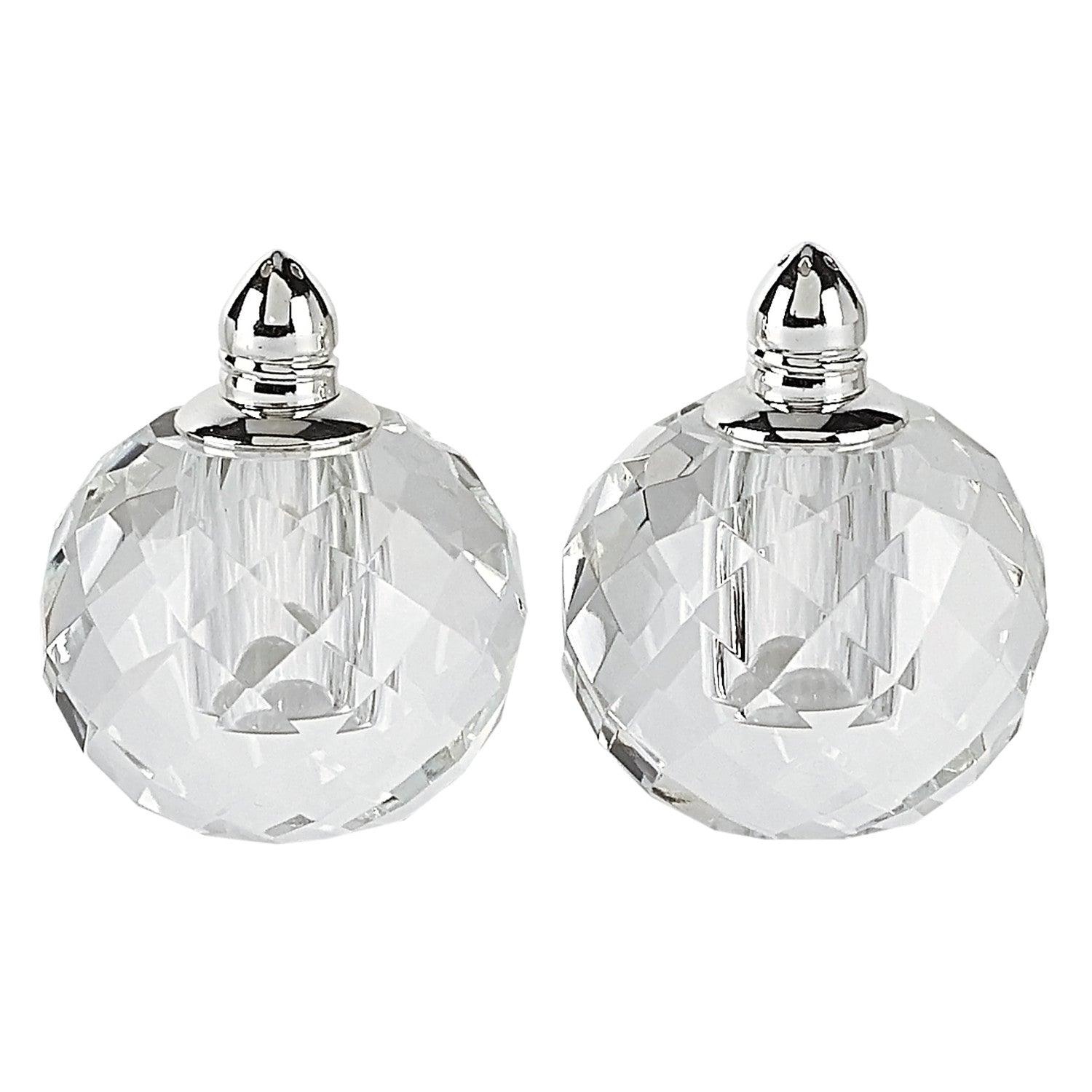 Handcrafted Optical Crystal and Silver Rounded Salt and Pepper Shakers - AFS