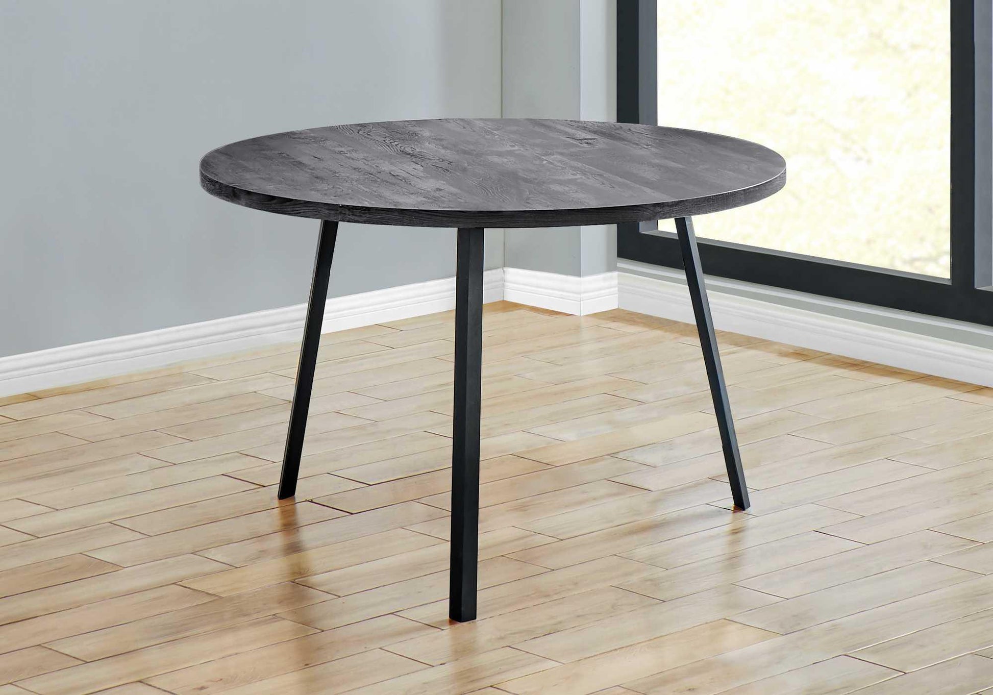 48" Round Dining Room Table with Black Reclaimed Wood and Black Metal - AFS