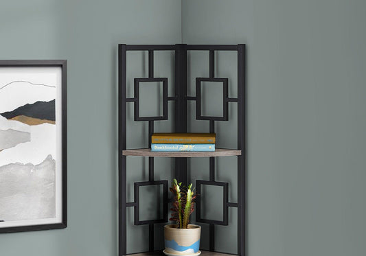 62" Dark Taupe and Black Metal Corner Bookcase with 4 shelves - AFS