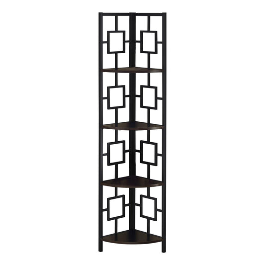 62" Bookcase EspressoandBlack Metal Corner Etagere with 4 shelves - AFS