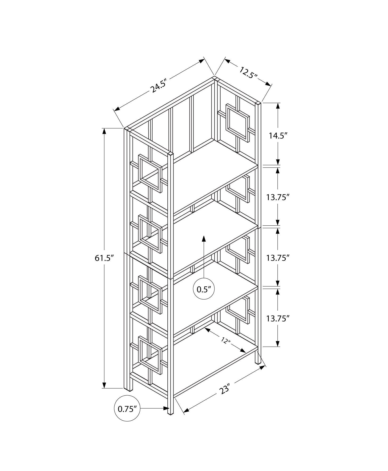 62" 4 Tier Bookcase BlackwithBlack Metal Etagere - AFS