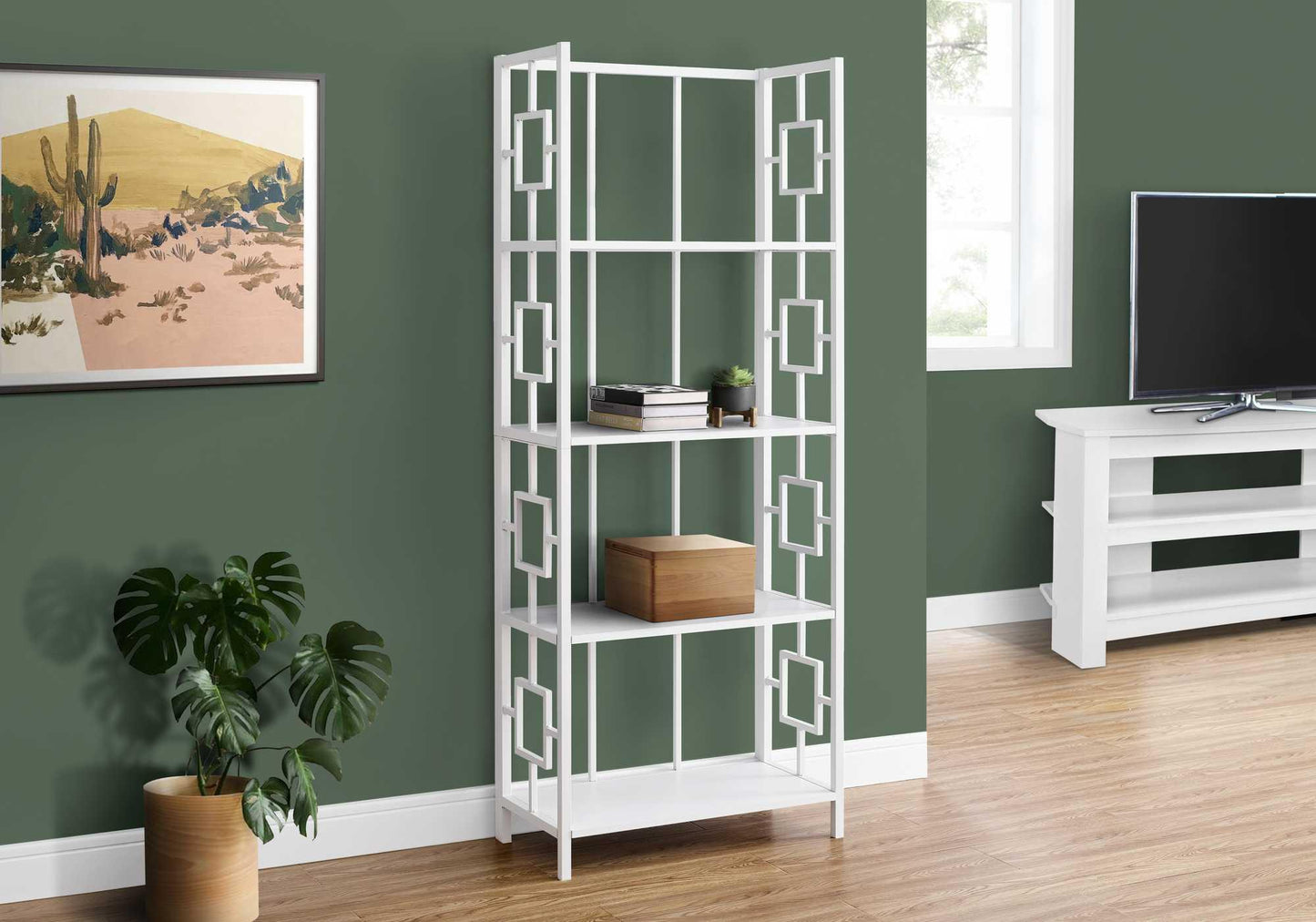 62" 4 Tier Bookcase WhitewithWhite Metal Etagere - AFS