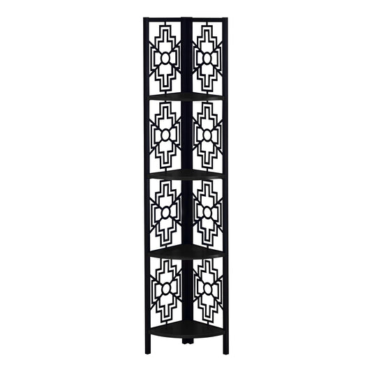 62" Bookcase with 4 Solid Black Shelves and Black Metal Corner Etagere - AFS