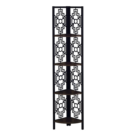 62" Bookcase with 4 Solid Espresso Shelves and Black Metal Corner Etagere - AFS