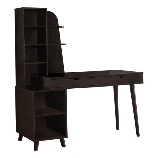 55" Espresso Computer Desk with Bookcase - AFS